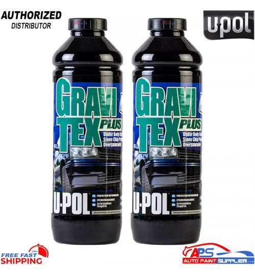 2x U-POL Gravitex Plus Stone Chip Coating 1L - Black, Heavy Duty Protector
